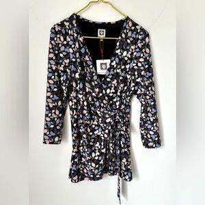 NWT Anne Klein 3/4 Sleeve Faux Wrap Stretch Spring Blouse Top Women’s Medium NEW